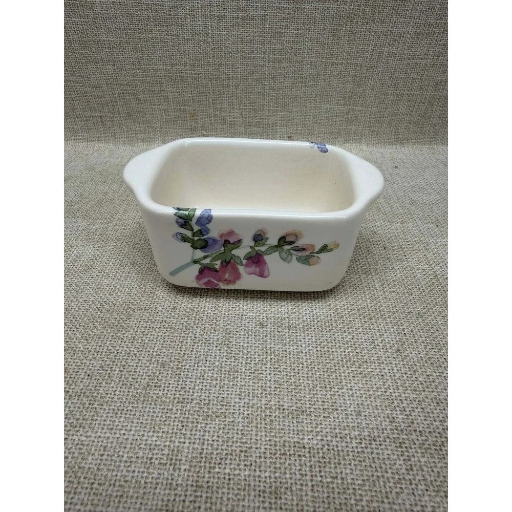 Pfaltzgraff Naturewood Mini Loaf Pan Bluebird Floral Stoneware Baker USA 4.25in